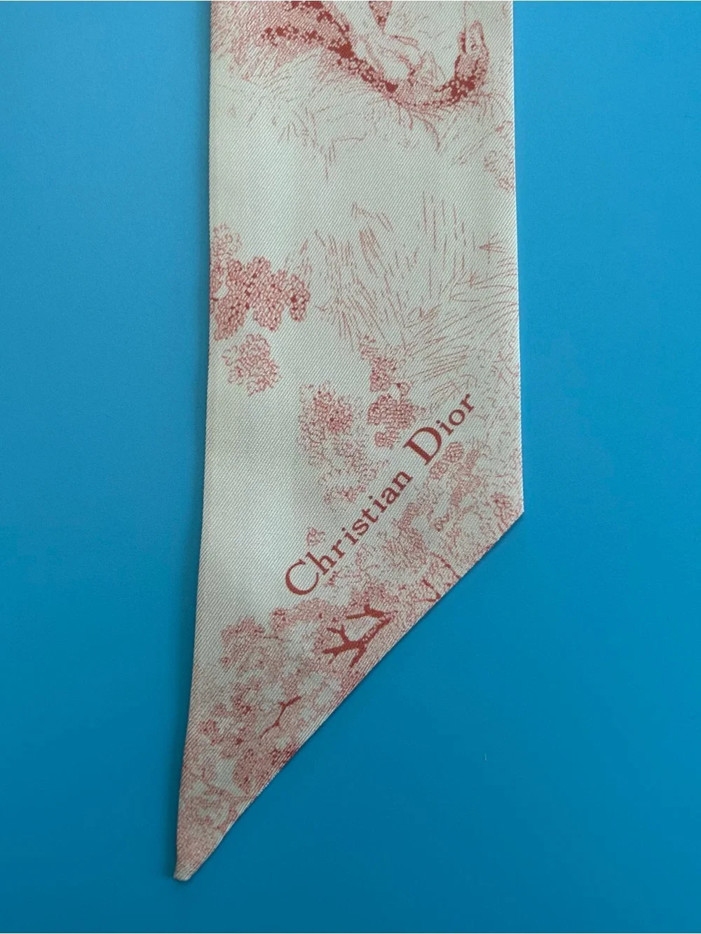 Christian Dior Toile De Jouy Mitzah Silk Twilly Scarf Pink Ivory Logo
